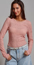 Dusty Rose Lace Textured Long Sleeve Fitted Top in Pink - Women's Tops | Urban Daizy