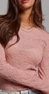 Dusty Rose Lace Textured Long Sleeve Fitted Top in Pink - Women's Tops | Urban Daizy