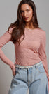 Dusty Rose Lace Textured Long Sleeve Fitted Top in Pink - Women's Tops | Urban Daizy