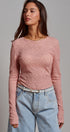 Dusty Rose Lace Textured Long Sleeve Fitted Top in Pink - Women's Tops | Urban Daizy
