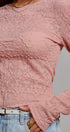 Dusty Rose Lace Textured Long Sleeve Fitted Top in Pink - Women's Tops | Urban Daizy