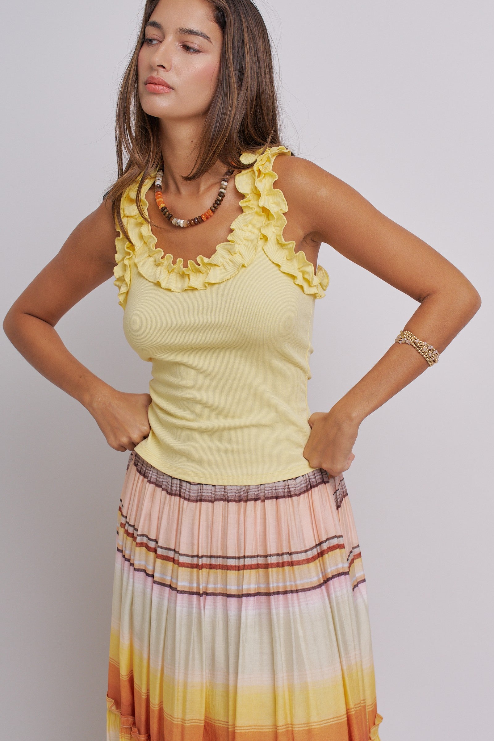 Sweet Ruffle Muse Tank in Butter Yellow - Women's Tops | Urban Daizy