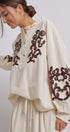 Embroidered Cotton Linen Blouse With Ruffle Collar in Linen - Women's Tops | Urban Daizy