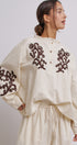 Embroidered Cotton Linen Blouse With Ruffle Collar in Linen - Women's Tops | Urban Daizy
