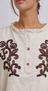 Embroidered Cotton Linen Blouse With Ruffle Collar in Linen - Women's Tops | Urban Daizy