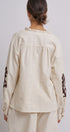 Embroidered Cotton Linen Blouse With Ruffle Collar in Linen - Women's Tops | Urban Daizy