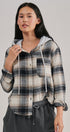 Hooded Plaid Flannel Shacket With French Terry Hood in Black - Women's Shirts & Blouses | Urban Daizy