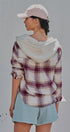 Hooded Plaid Flannel Shacket With French Terry Hood in Burgundy - Women's Shirts & Blouses | Urban Daizy