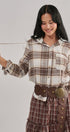 Hooded Plaid Flannel Shacket With French Terry Hood in Cocoa - Women's Shirts & Blouses | Urban Daizy
