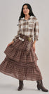 Hooded Plaid Flannel Shacket With French Terry Hood in Cocoa - Women's Shirts & Blouses | Urban Daizy