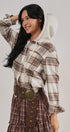 Hooded Plaid Flannel Shacket With French Terry Hood in Cocoa - Women's Shirts & Blouses | Urban Daizy