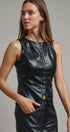 Faux Leather Zip-Front Sleeveless Top in Black - Women's Tanks & Camis | Urban Daizy