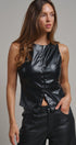 Faux Leather Zip-Front Sleeveless Top in Black - Women's Tanks & Camis | Urban Daizy