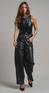 Faux Leather Zip-Front Sleeveless Top in Black - Women's Tanks & Camis | Urban Daizy