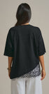 Oversized Cotton Tee with Asymmetric Lace Hem in Black - Women's Fashion | Urban Daizy