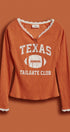 Texas Tailgate Ribbed Lace Trim Henley Top in Burnt Orange - Women's Fashion | Urban Daizy