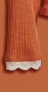 Texas Tailgate Ribbed Lace Trim Henley Top in Burnt Orange - Women's Fashion | Urban Daizy