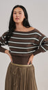 Striped Boat Neck Dolman Sleeve Knit Top in Brown - Women's Sweaters | Urban Daizy