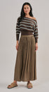 Striped Boat Neck Dolman Sleeve Knit Top in Brown - Women's Sweaters | Urban Daizy
