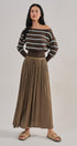 Striped Boat Neck Dolman Sleeve Knit Top in Brown - Women's Sweaters | Urban Daizy