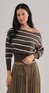 Striped Boat Neck Dolman Sleeve Knit Top in Brown - Women's Sweaters | Urban Daizy