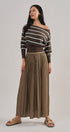 Striped Boat Neck Dolman Sleeve Knit Top in Brown - Women's Sweaters | Urban Daizy