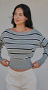Striped Boat Neck Dolman Sleeve Knit Top in Grey - Women's Sweaters | Urban Daizy