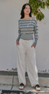 Striped Boat Neck Dolman Sleeve Knit Top in Grey - Women's Sweaters | Urban Daizy