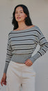 Striped Boat Neck Dolman Sleeve Knit Top in Grey - Women's Sweaters | Urban Daizy