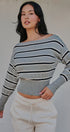 Striped Boat Neck Dolman Sleeve Knit Top in Grey - Women's Sweaters | Urban Daizy