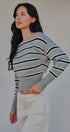 Striped Boat Neck Dolman Sleeve Knit Top in Grey - Women's Sweaters | Urban Daizy