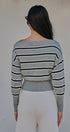 Striped Boat Neck Dolman Sleeve Knit Top in Grey - Women's Sweaters | Urban Daizy