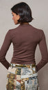 Mock Neck Long Sleeve Ribbed Knit Top in Brown - Women's T-Shirts & Polos | Urban Daizy