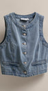 Cropped Vintage Wash Denim Vest with Scalloped Buttons in Denim - Women's Fashion | Urban Daizy
