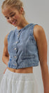Cropped Vintage Wash Denim Vest with Scalloped Buttons in Denim - Women's Fashion | Urban Daizy