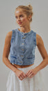 Cropped Vintage Wash Denim Vest with Scalloped Buttons in Denim - Women's Fashion | Urban Daizy