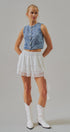 Cropped Vintage Wash Denim Vest with Scalloped Buttons in Denim - Women's Fashion | Urban Daizy