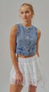 Cropped Vintage Wash Denim Vest with Scalloped Buttons in Denim - Women's Fashion | Urban Daizy