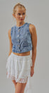 Cropped Vintage Wash Denim Vest with Scalloped Buttons in Denim - Women's Fashion | Urban Daizy