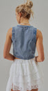 Cropped Vintage Wash Denim Vest with Scalloped Buttons in Denim - Women's Fashion | Urban Daizy