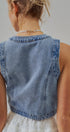 Cropped Vintage Wash Denim Vest with Scalloped Buttons in Denim - Women's Fashion | Urban Daizy