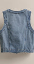 Cropped Vintage Wash Denim Vest with Scalloped Buttons in Denim - Women's Fashion | Urban Daizy