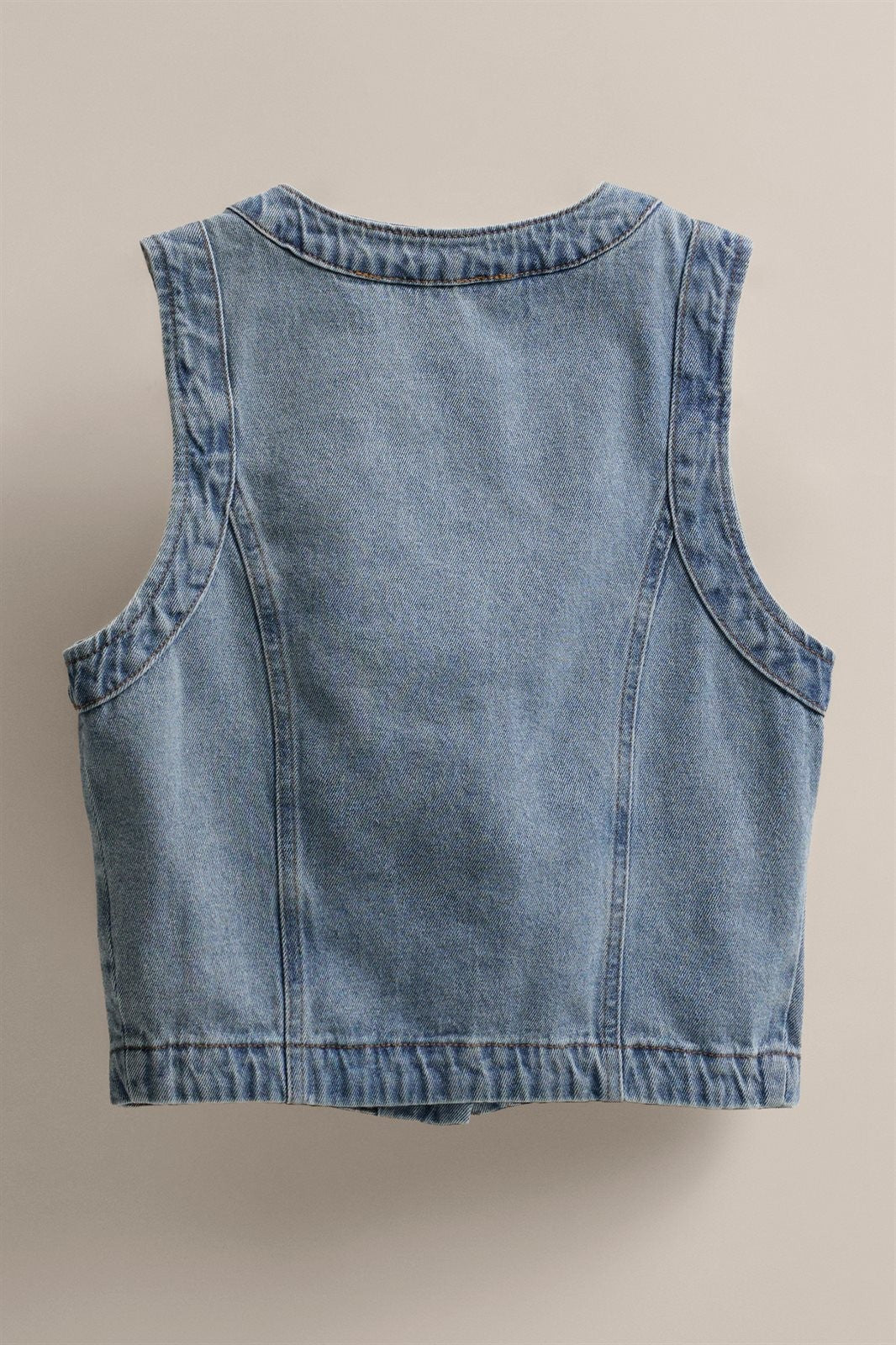 Cropped Vintage Wash Denim Vest with Scalloped Buttons in Denim - Women's Fashion | Urban Daizy