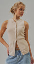 Cotton Knit Button-Front Sweater Vest with Pockets in Khaki - Women's Fashion | Urban Daizy