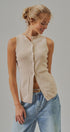 Cotton Knit Button-Front Sweater Vest with Pockets in Khaki - Women's Fashion | Urban Daizy