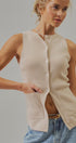 Cotton Knit Button-Front Sweater Vest with Pockets in Khaki - Women's Fashion | Urban Daizy