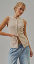 Cotton Knit Button-Front Sweater Vest with Pockets in Khaki - Women's Fashion | Urban Daizy