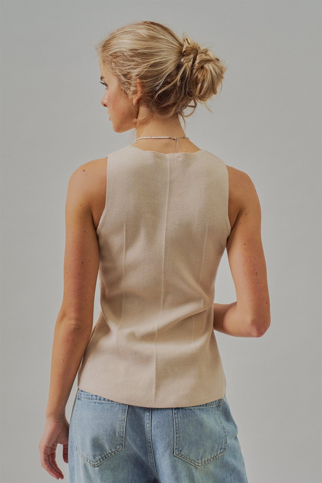Cotton Knit Button-Front Sweater Vest with Pockets in Khaki - Women's Fashion | Urban Daizy