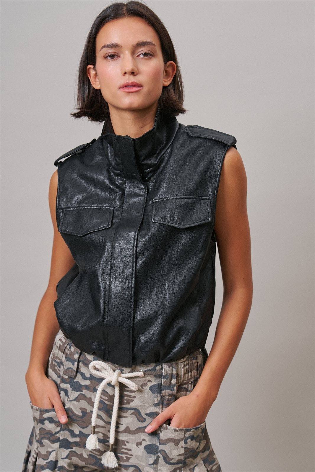 Ground Crew Faux Leather Vest in Black - Women's Vests | Urban Daizy