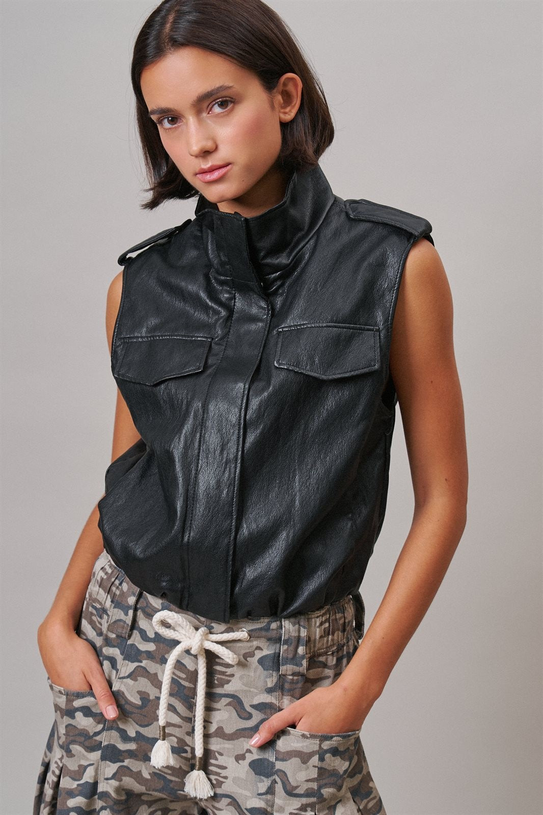 Ground Crew Faux Leather Vest in Black - Women's Vests | Urban Daizy